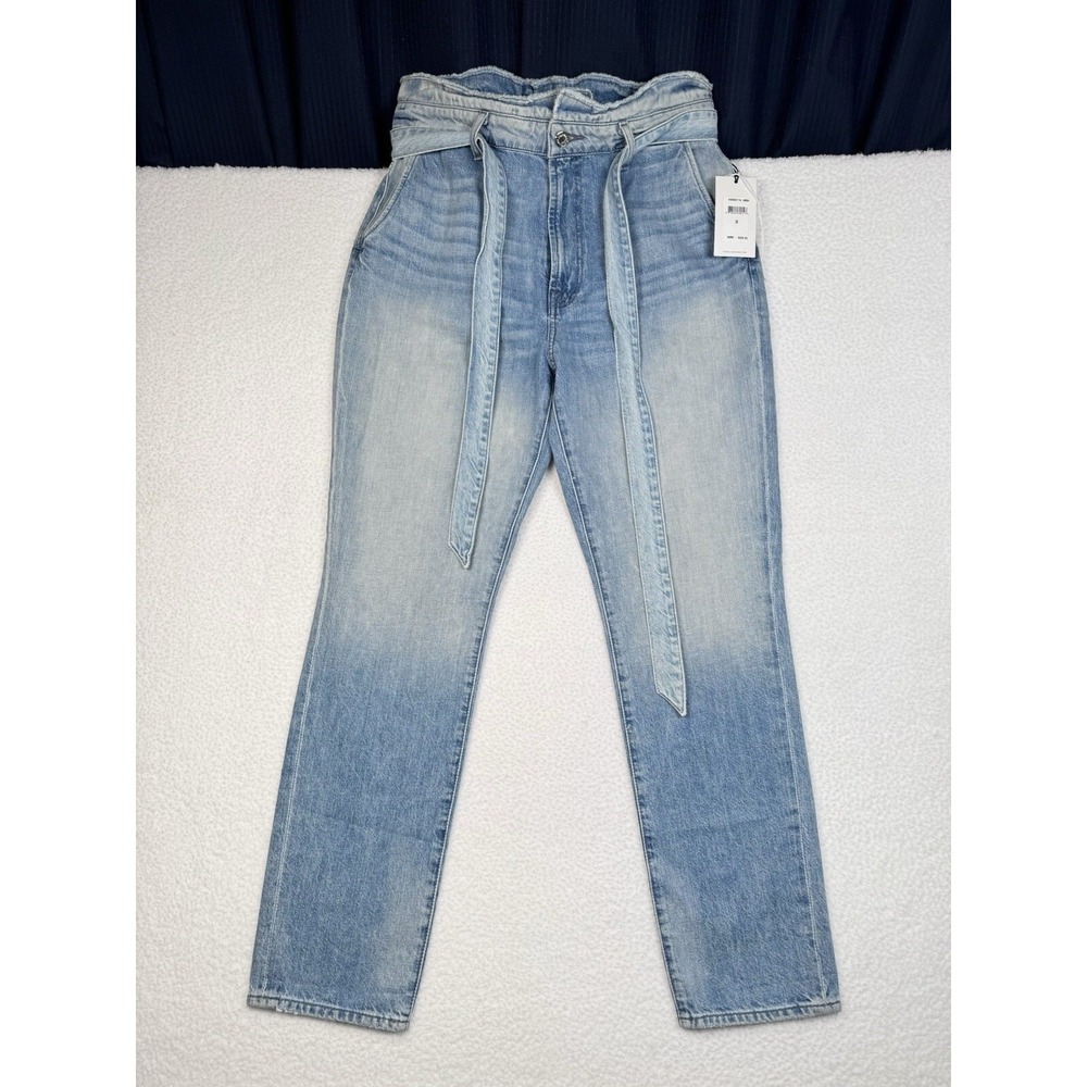 NEW $225 - 7 Seven For All Mankind Belted Paper Bag Jeans Light Wash -Women's 32